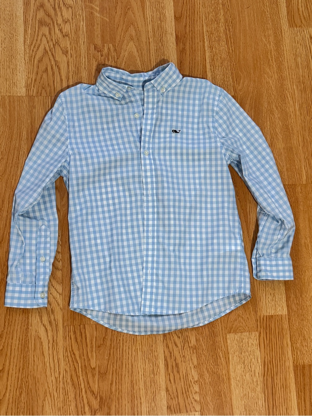 Worn Once! Vineyard Vines Boys Performance Blue White Gingham Button-Down Shirt